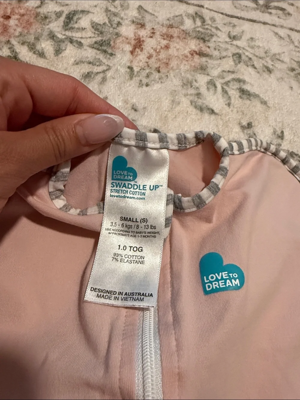 Love to dream Pink Zip Swaddle Sack with Striped Trim